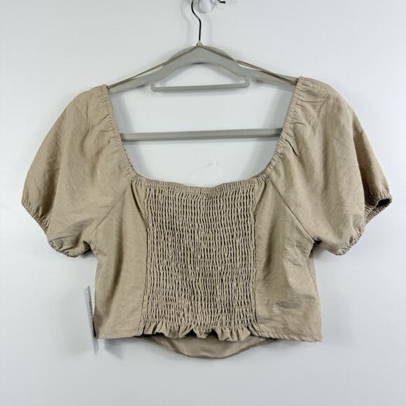 Kirious Los Angeles New Crop Top Medium Smocked Bustier Short Puff Sleeve Stripe - Picture 10 of 11
